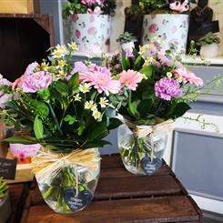 Petite vase arrangement of Beautiful Flowers and welsh slate