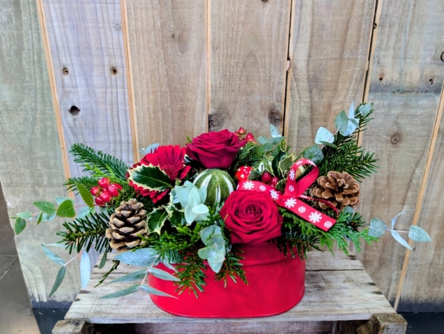 Festive tin of Christmas flowers