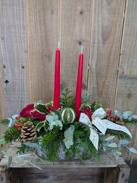 Frosted forest christmas arrangement