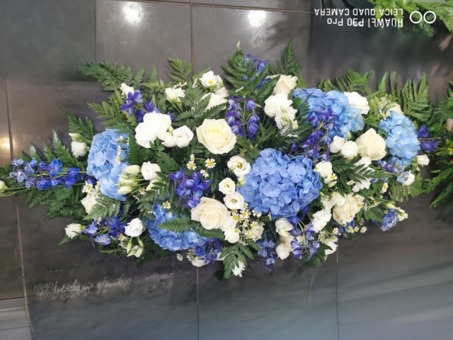 Blue and White Casket Spray