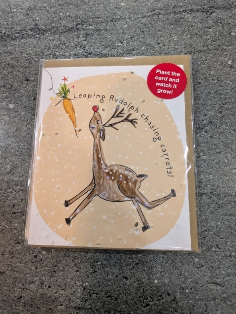 Leaping rudolph seeded card