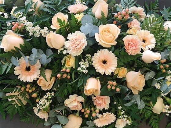 Peach and Cream Casket Spray