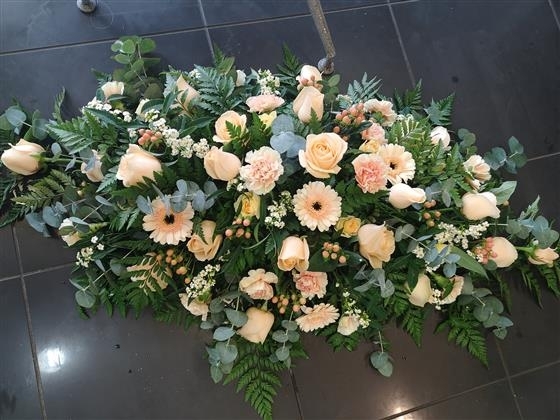 Peach and Cream Casket Spray